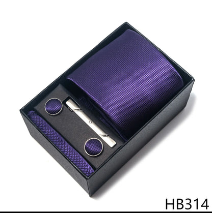 Luxury Brand 8 cm Tie Handkerchief Cufflink Clip Set For Men Wedding Gravata Suit Accessories Holiday Gift Box - BOC-WEAR