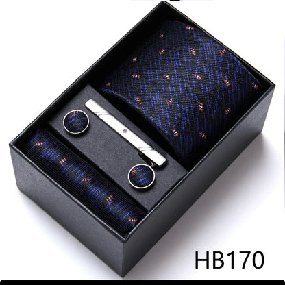 Top Grade Holiday Gift Box 7.5 cm Green Print Tie Pocket Squares Cufflink Set Gravatas Man Suit Accessories Fit Formal Party - BOC-WEAR