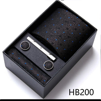 Top Grade Holiday Gift Box 7.5 cm Green Print Tie Pocket Squares Cufflink Set Gravatas Man Suit Accessories Fit Formal Party - BOC-WEAR