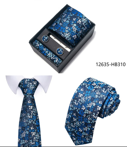 Premium Men's Tie Gift Set - 8cm Silk Necktie with Pocket Square, Cufflinks & Tie Clip - BOC-WEAR