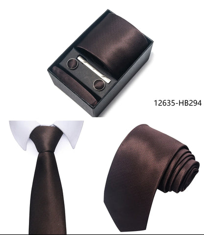 Premium Men's Tie Gift Set - 8cm Silk Necktie with Pocket Square, Cufflinks & Tie Clip - BOC-WEAR