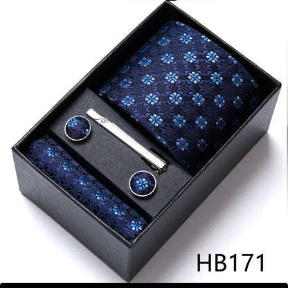 Top Grade Holiday Gift Box 7.5 cm Green Print Tie Pocket Squares Cufflink Set Gravatas Man Suit Accessories Fit Formal Party - BOC-WEAR