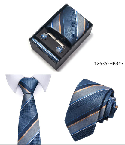 Premium Men's Tie Gift Set - 8cm Silk Necktie with Pocket Square, Cufflinks & Tie Clip - BOC-WEAR