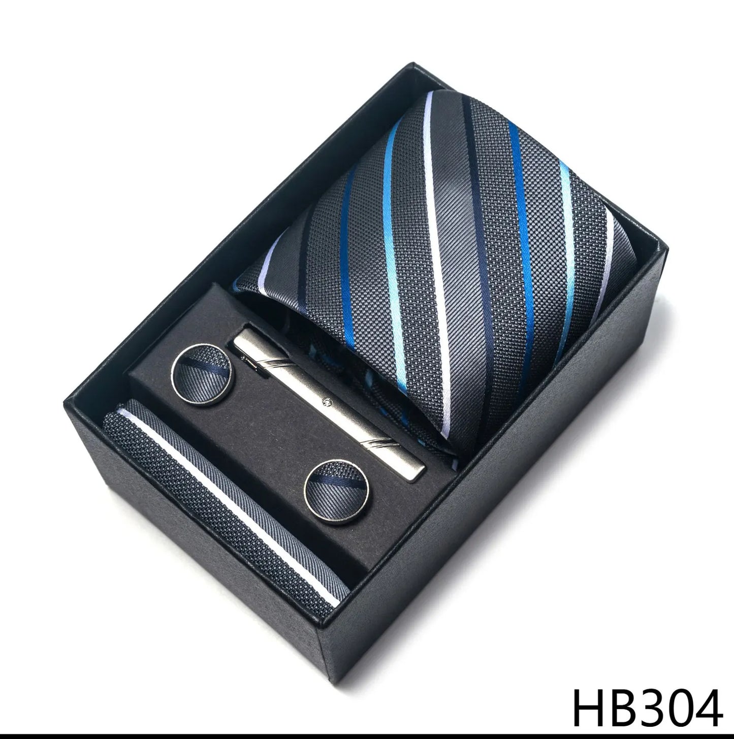 Premium Men's Tie Gift Set - 8cm Silk Necktie with Pocket Square, Cufflinks & Tie Clip - BOC-WEAR