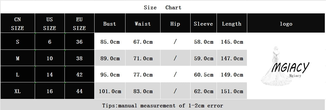 Size chart for clothing with measurements in centimeters and a visible brand logo.