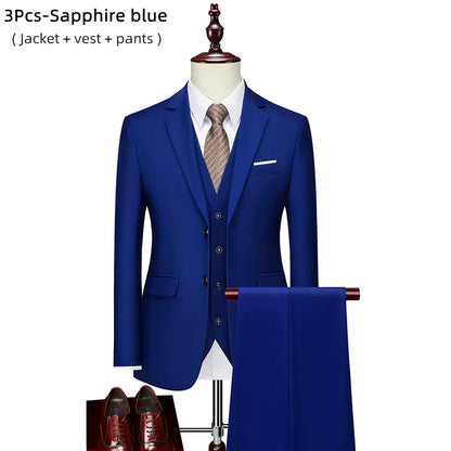 Luxury 3 piece men's wedding suit fashion men's slim solid color business office suit sets large size men Blazer+ pants + vest - BOC-WEAR