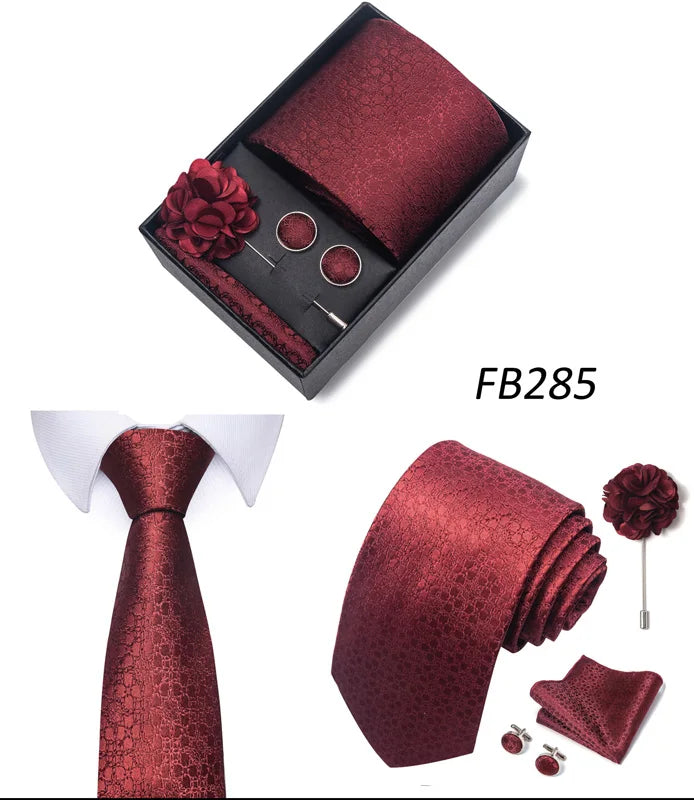 New Designer Blue Red Green Paisley Ties For Men Wedding Party Neck Tie Luxury Tie Pocket Square Cufllink Brooch Set - BOC-WEAR