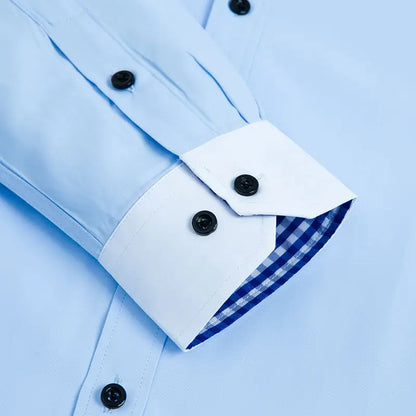 Mens Dress Shirt Long Sleeve Non Iron Fashion Double Layer Business Formal Regular Fit Office Camisa Social Solid Button Shirts - BOC-WEAR