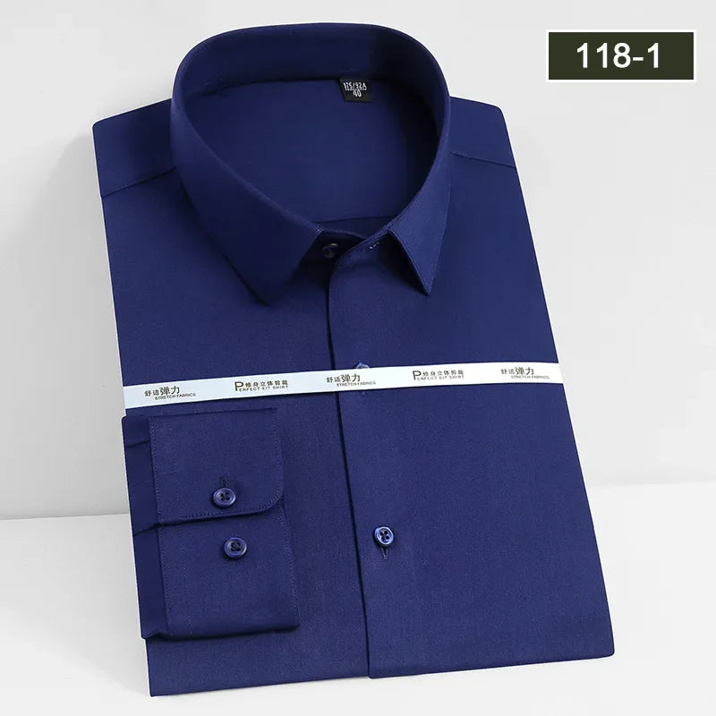 Men's white shirt long sleeved wedding business non ironing formal wear professional workwear casual wrinkle resistant shirt - BOC-WEAR