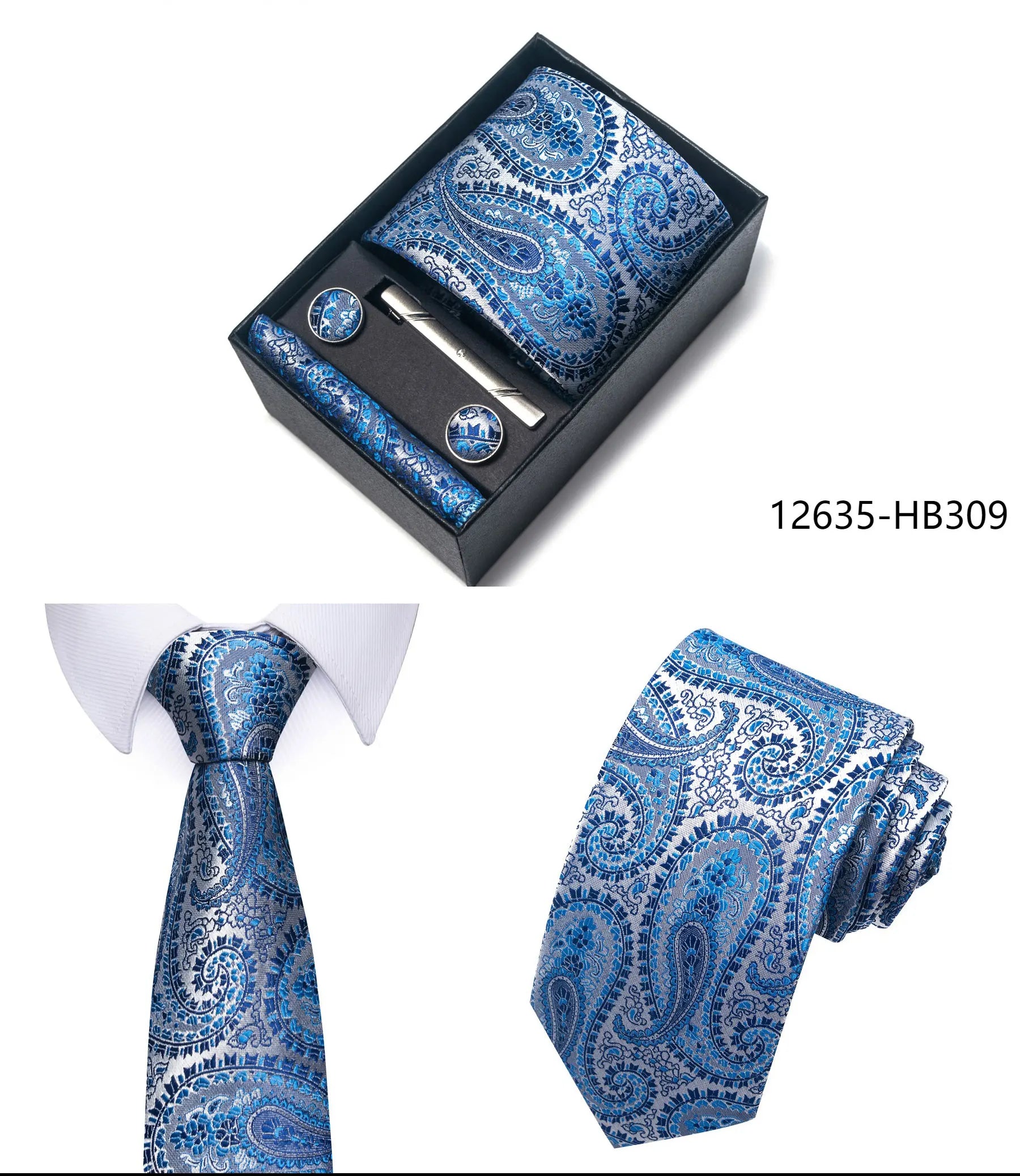 Premium Men's Tie Gift Set - 8cm Silk Necktie with Pocket Square, Cufflinks & Tie Clip - BOC-WEAR