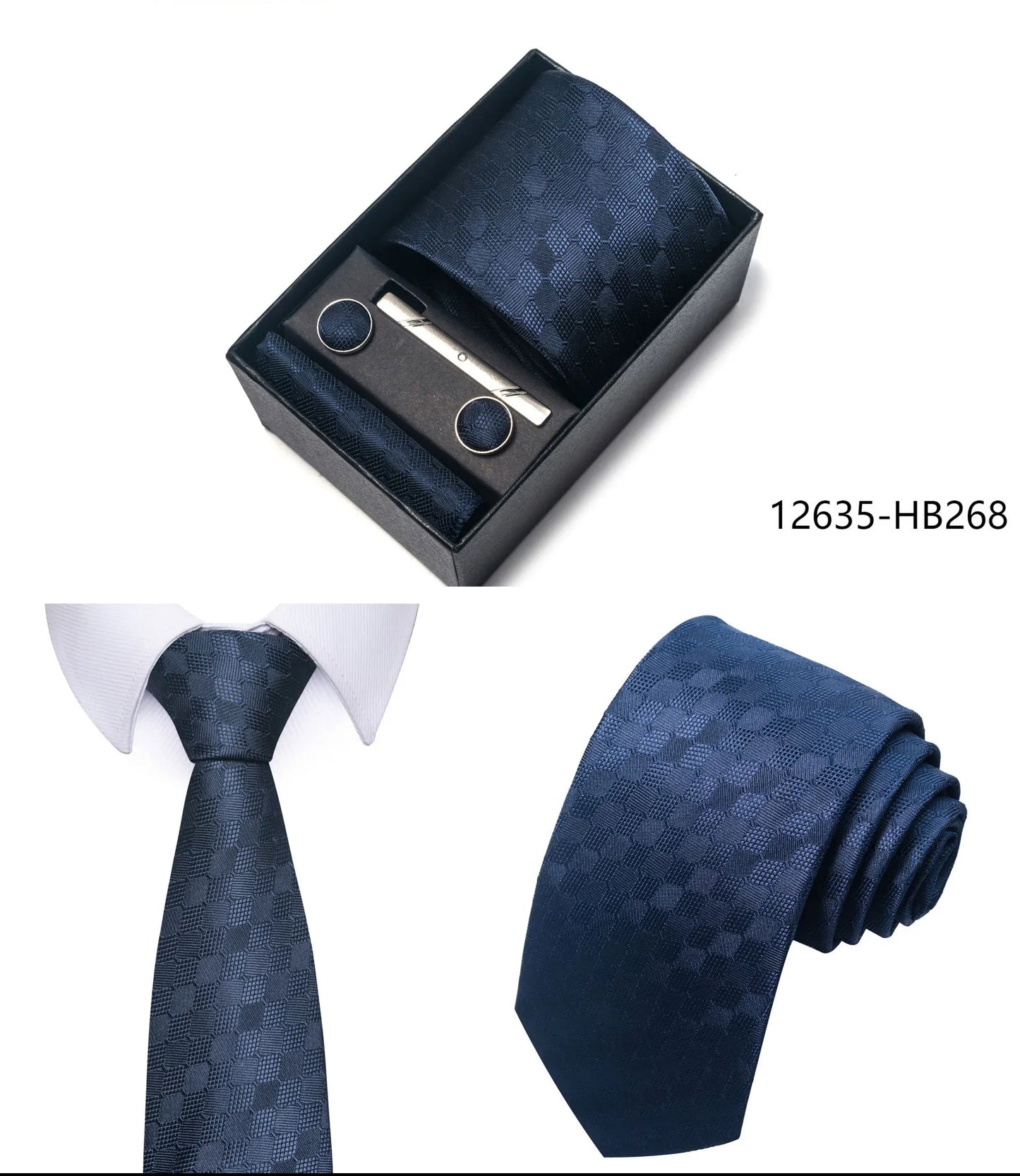 Luxury Brand 8 cm Tie Handkerchief Cufflink Clip Set For Men Wedding Gravata Suit Accessories Holiday Gift Box - BOC-WEAR