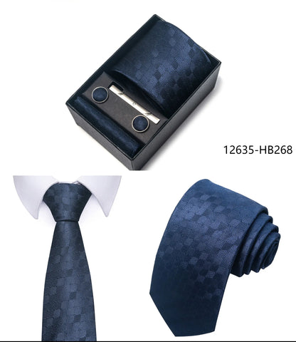 Luxury Brand 8 cm Tie Handkerchief Cufflink Clip Set For Men Wedding Gravata Suit Accessories Holiday Gift Box - BOC-WEAR