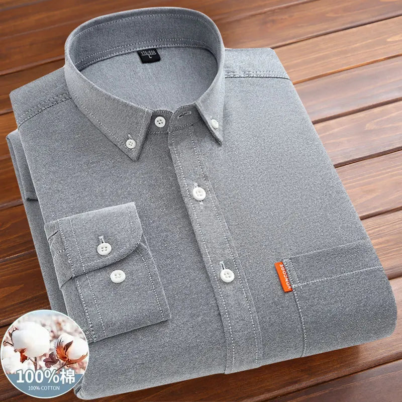 Men's shirt long sleeve 100% cotton spring/summer Oxford woven non-ironing anti-wrinkle Business casual high quality - BOC-WEAR