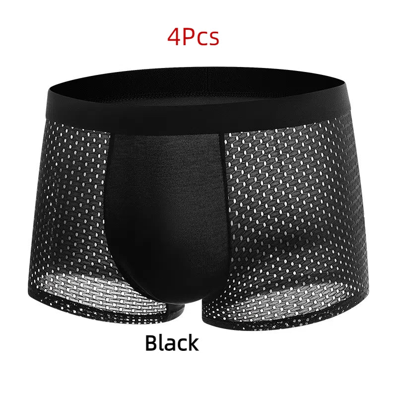 BOC-WEAR Men's Ice Silk Boxers - 4-Pack Mesh Breathable Underwear - BOC-WEAR