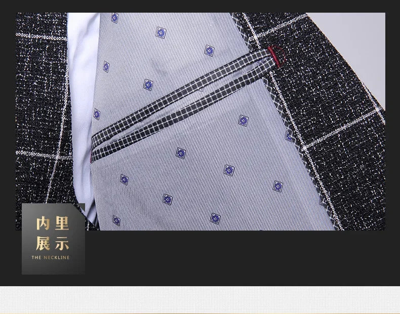 Suit Fashion Business Casual Gentleman Men's Italian Style Elegant Plaid Slim-Fit Formal 3-Piece Suit