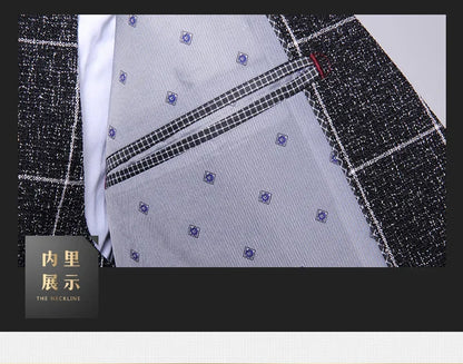 Suit Fashion Business Casual Gentleman Men's Italian Style Elegant Plaid Slim-Fit Formal 3-Piece Suit