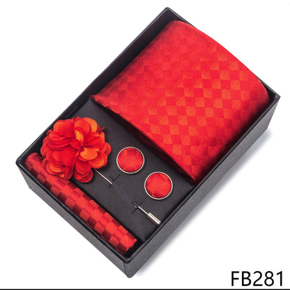 New Designer Blue Red Green Paisley Ties For Men Wedding Party Neck Tie Luxury Tie Pocket Square Cufllink Brooch Set - BOC-WEAR