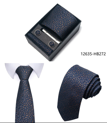 Luxury Brand 8 cm Tie Handkerchief Cufflink Clip Set For Men Wedding Gravata Suit Accessories Holiday Gift Box - BOC-WEAR