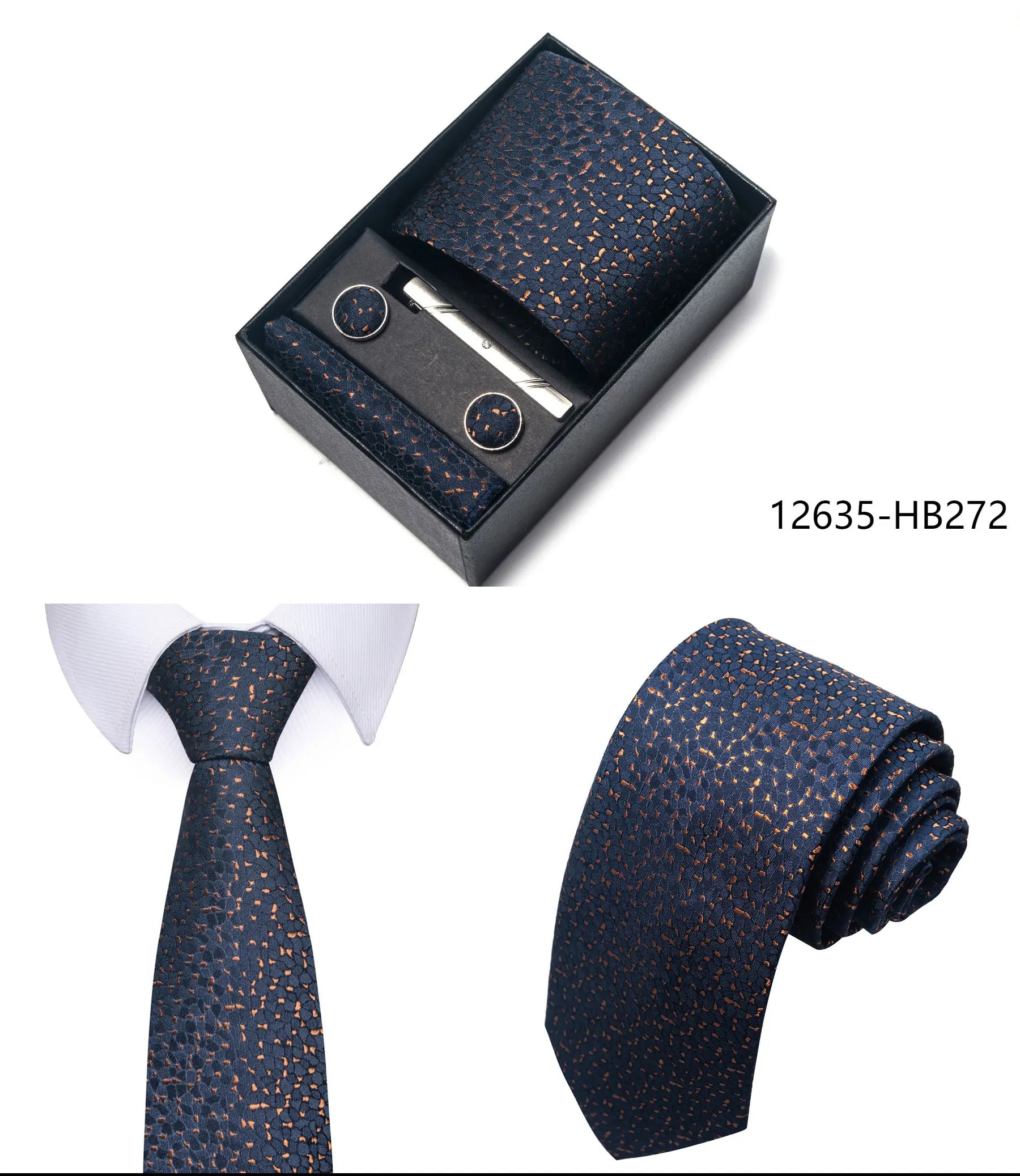 Premium Men's Tie Gift Set - 8cm Silk Necktie with Pocket Square, Cufflinks & Tie Clip - BOC-WEAR