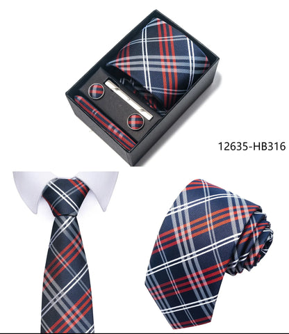 Luxury Brand 8 cm Tie Handkerchief Cufflink Clip Set For Men Wedding Gravata Suit Accessories Holiday Gift Box - BOC-WEAR