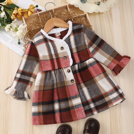 Multicolor Plaid Long Sleeve Baby Princess Dress - BOC-WEAR