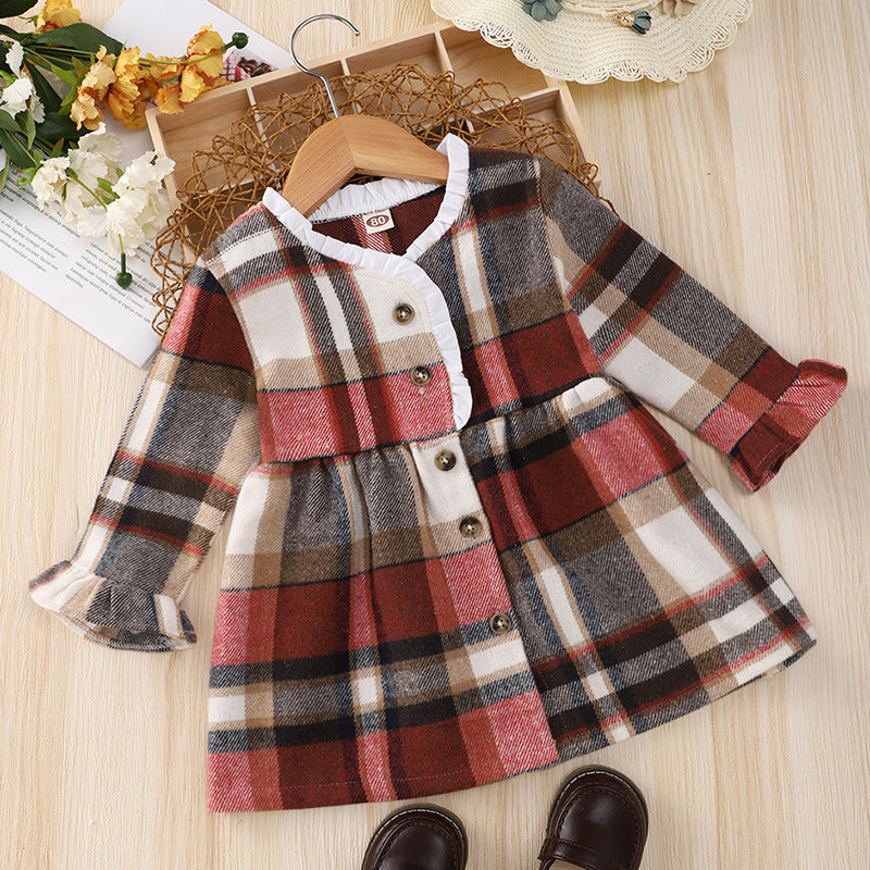 Multicolor Plaid Long Sleeve Baby Princess Dress - BOC-WEAR