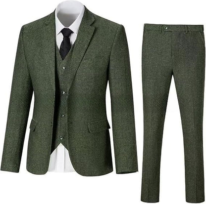 Men's Herringbone Pattern Slim Three Pieces Work Suit - BOC-WEAR