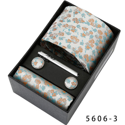 Men's Casual Banquet Tie Set - 5-Piece with Square Scarf & Cufflinks - BOC-WEAR