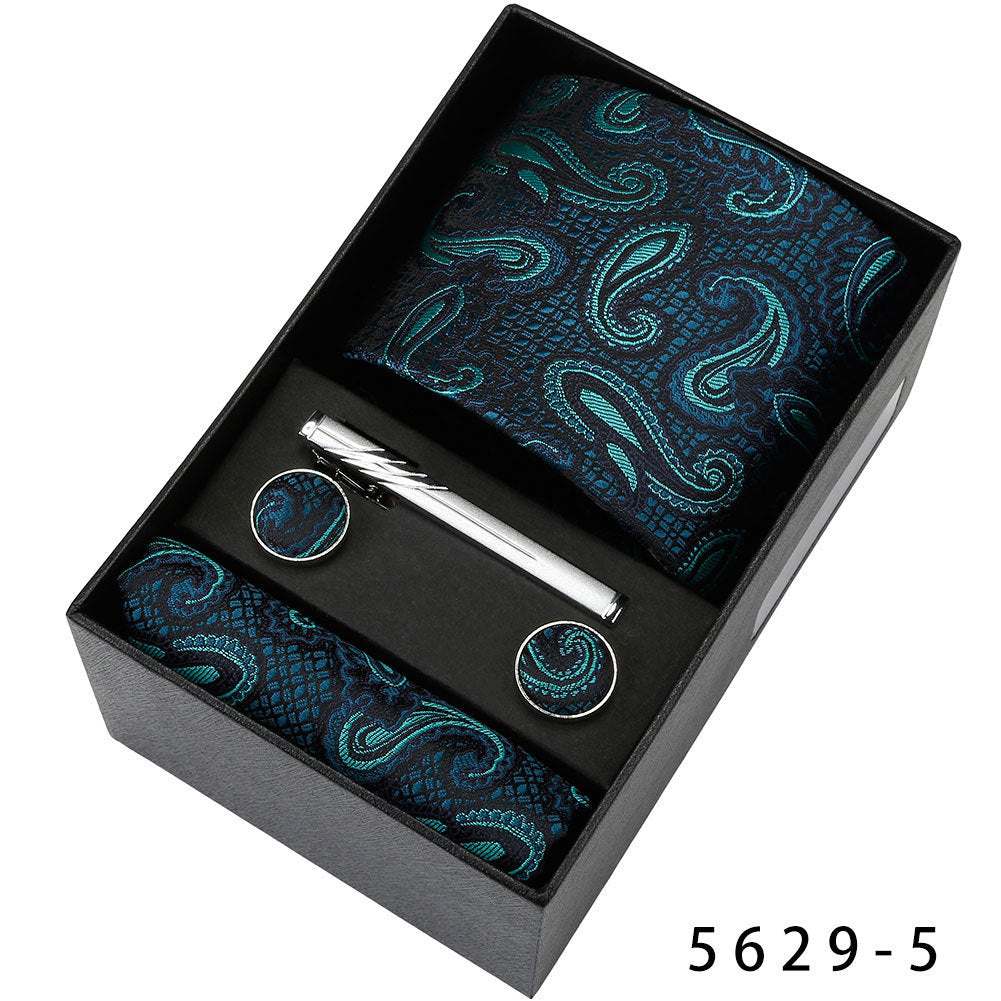 Men's Casual Banquet Tie Set - 5-Piece with Square Scarf & Cufflinks - BOC-WEAR