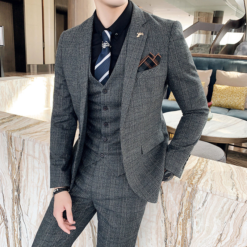 Slim-fit Check Three-piece Men's Casual Suit - BOC-WEAR
