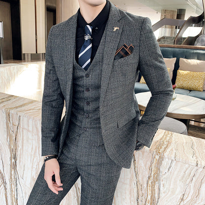 Slim-fit Check Three-piece Men's Casual Suit - BOC-WEAR
