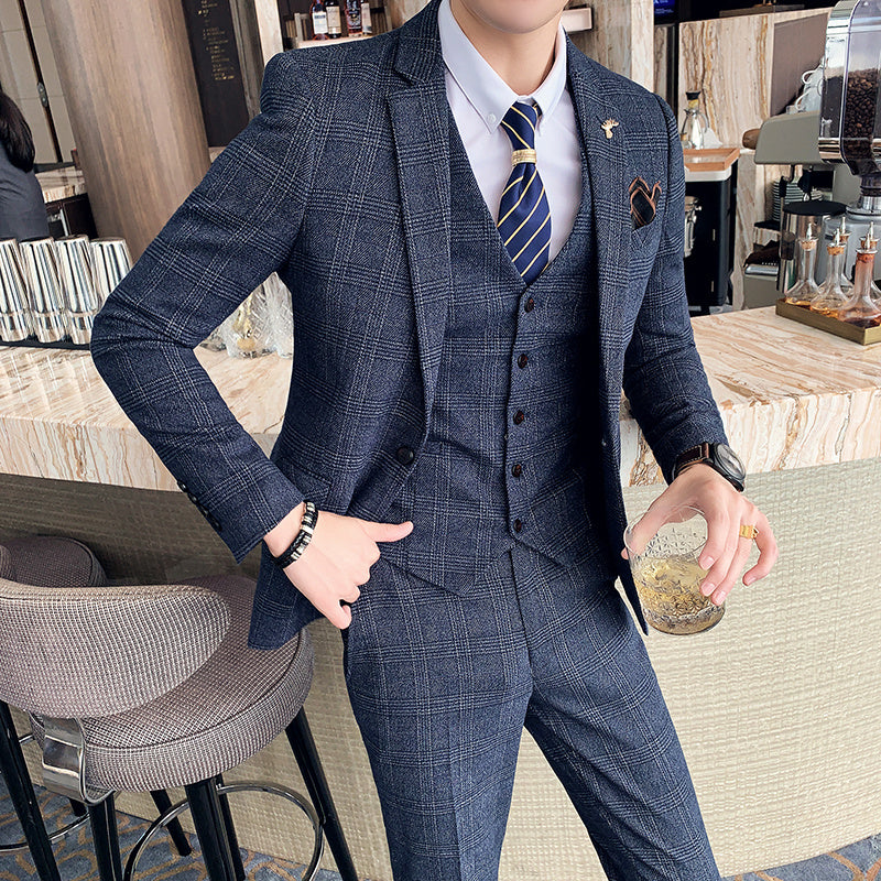 Slim-fit Check Three-piece Men's Casual Suit - BOC-WEAR