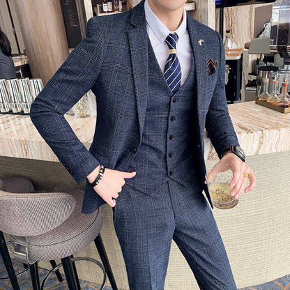 Slim-fit Check Three-piece Men's Casual Suit - BOC-WEAR