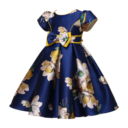 Girls' Vest Print Princess Dress Banquet - BOC-WEAR
