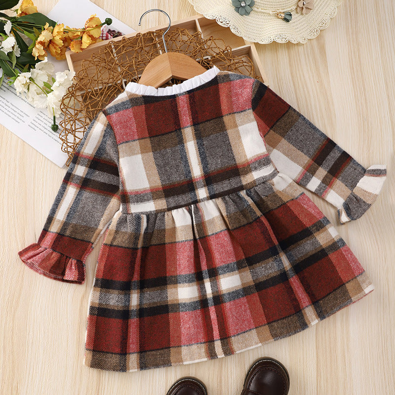 Multicolor Plaid Long Sleeve Baby Princess Dress - BOC-WEAR
