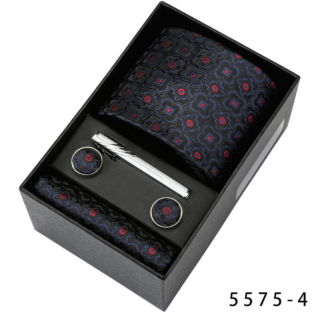 Men's Casual Banquet Tie Set - 5-Piece with Square Scarf & Cufflinks - BOC-WEAR