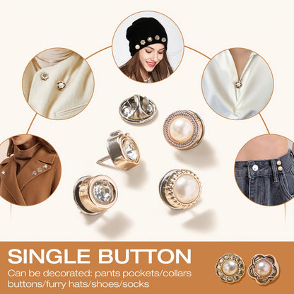 Collection of decorative buttons on a white background with examples of their use.