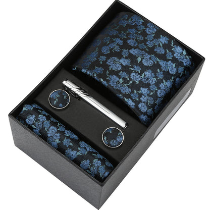 Men's Casual Banquet Tie Set - 5-Piece with Square Scarf & Cufflinks - BOC-WEAR