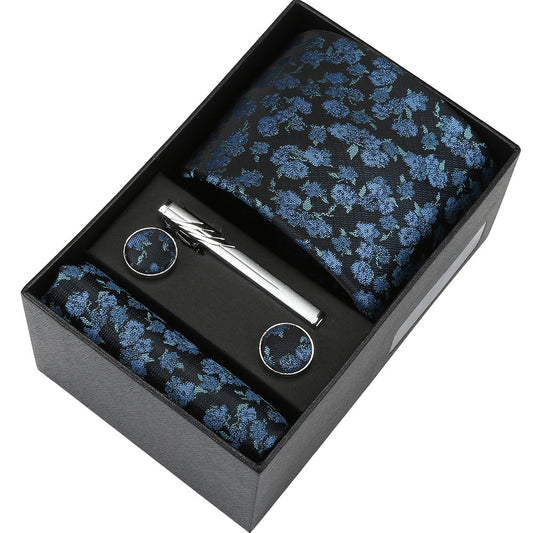 Men's Casual Banquet Tie Set - 5-Piece with Square Scarf & Cufflinks - BOC-WEAR
