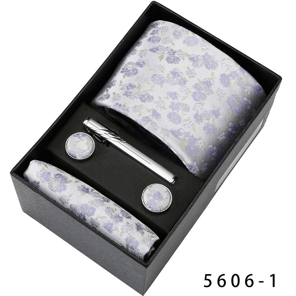 Men's Casual Banquet Tie Set - 5-Piece with Square Scarf & Cufflinks - BOC-WEAR