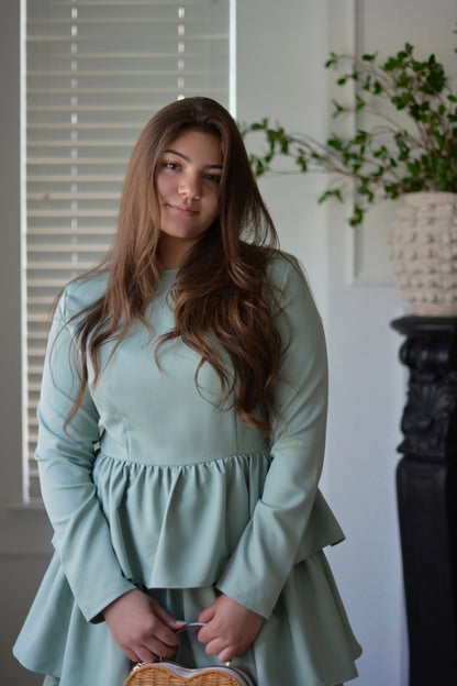 BOC-WEAR Amalfi Sage Ruffled Dress - Elegant Long Sleeve Dress for Weddings & Church - BOC-WEAR